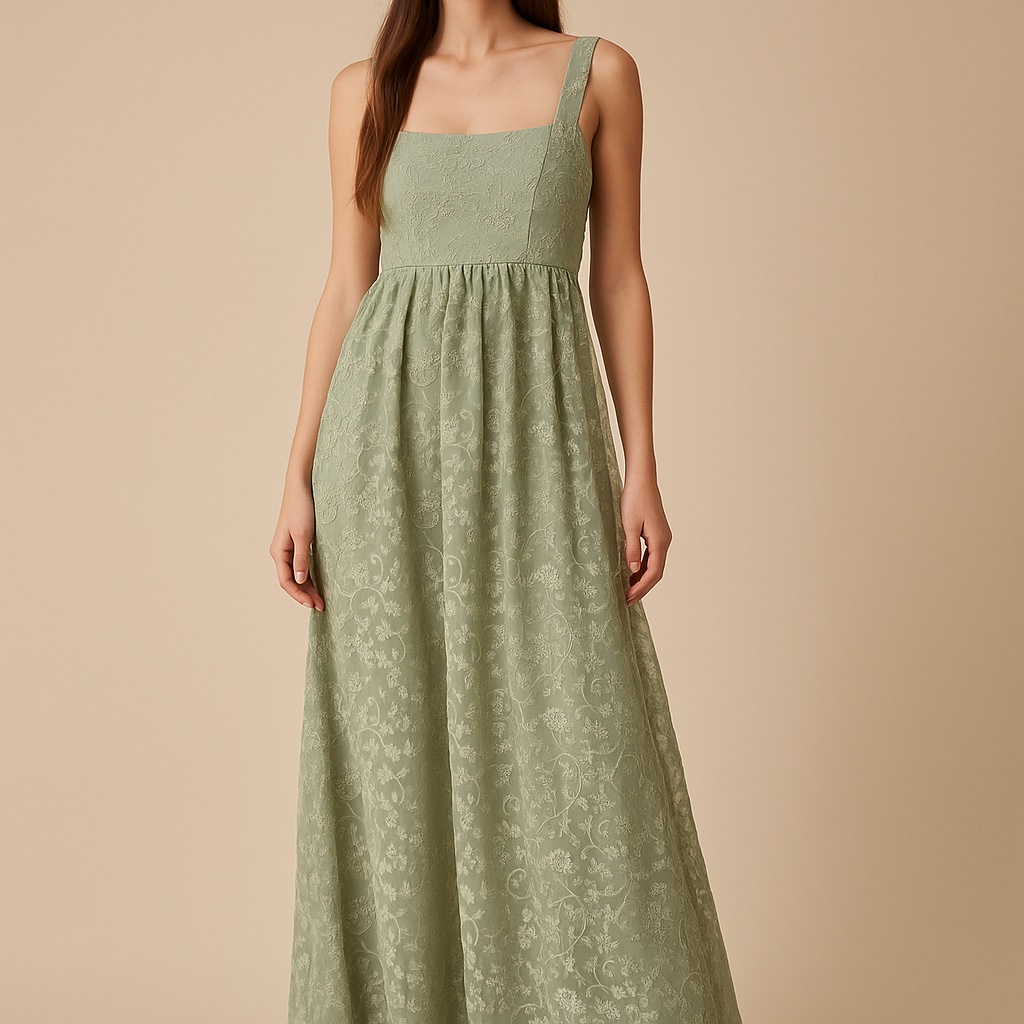 Bhldn (Anthropologie) Sage Green Embroidered Maxi Dress Size 8